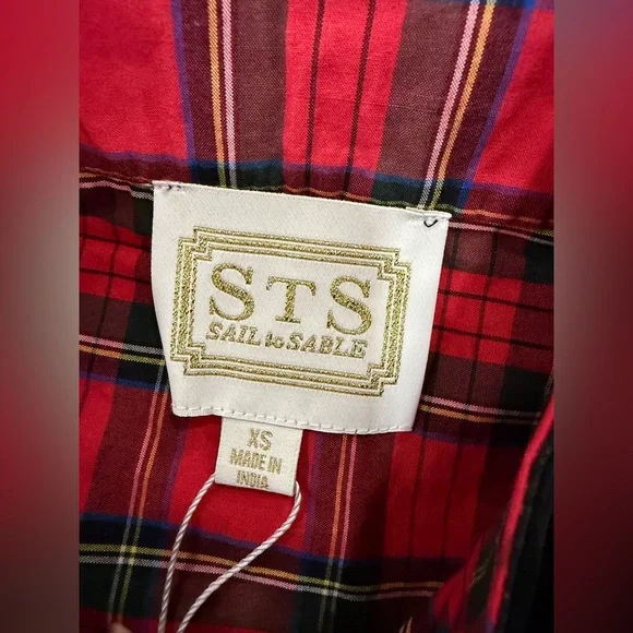 Sail to Sable STS Red Tartan Plaid Velvet Trim Dress XS NWT - Picture 11 of 14